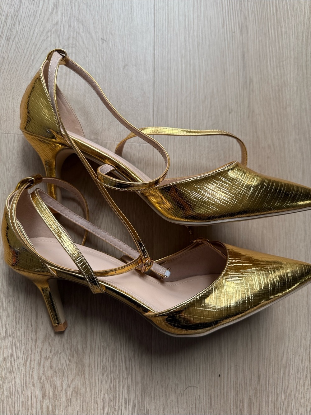 Gold Pointed-Toe Strappy Heels for Women size 10-10.5 41